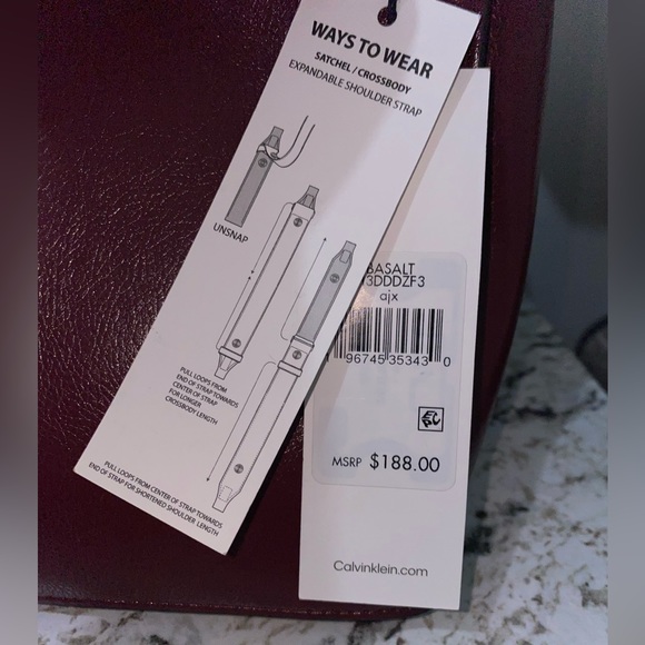 BRAND NEW, never used. Calvin Klein beautiful womens bag. Maroon color. - Picture 3 of 4